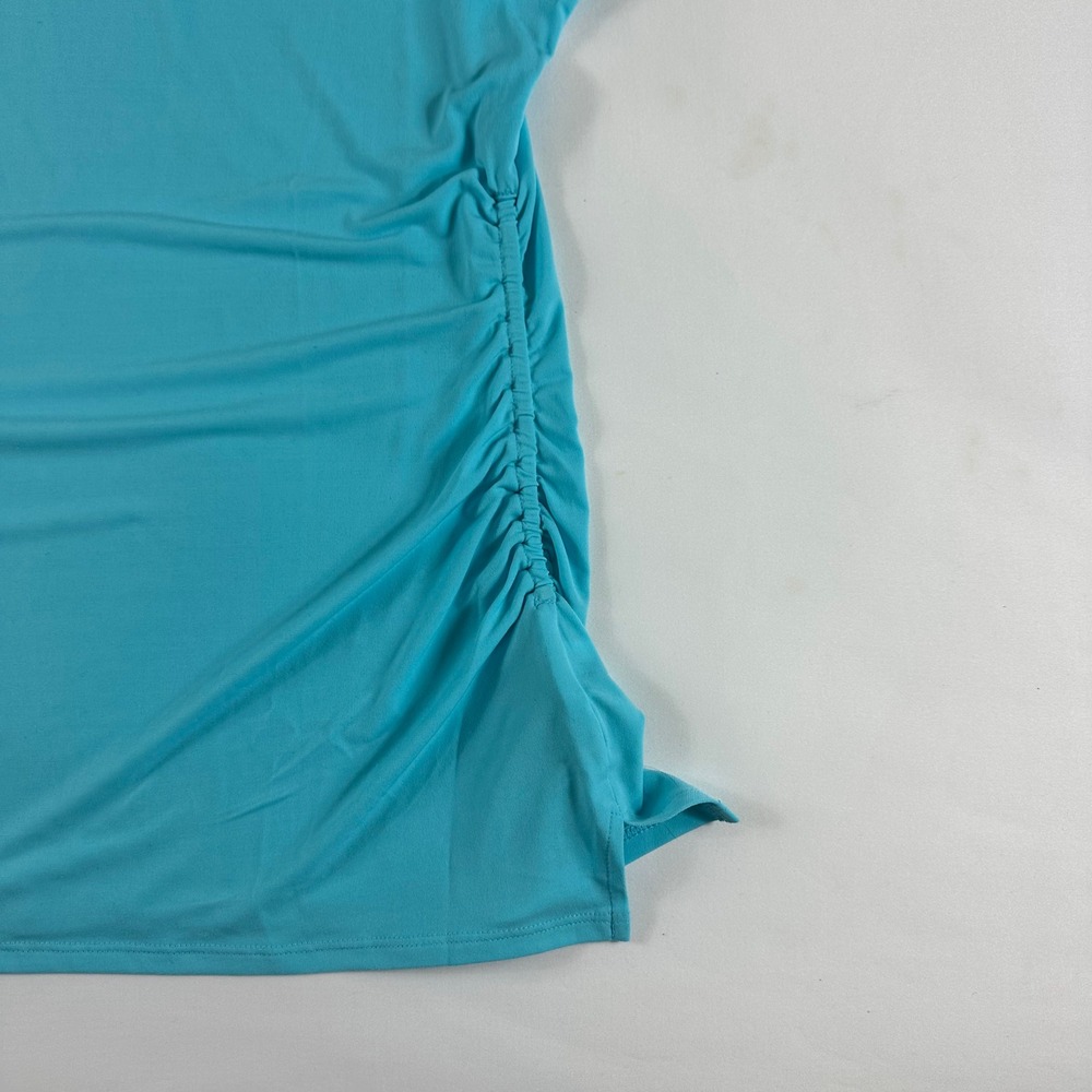 NWT JM Collection Women's Large Turquoise‎ Blue Keyhole Ruched Sleeveless Top - Picture 2 of 7